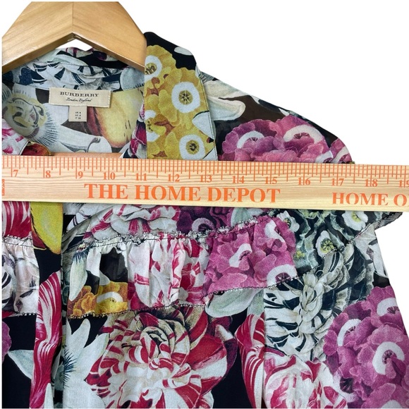 Burberry London Women 4 Midi Dress Ruffled Floral Long Sleeve Lightweight Silk - Picture 13 of 16